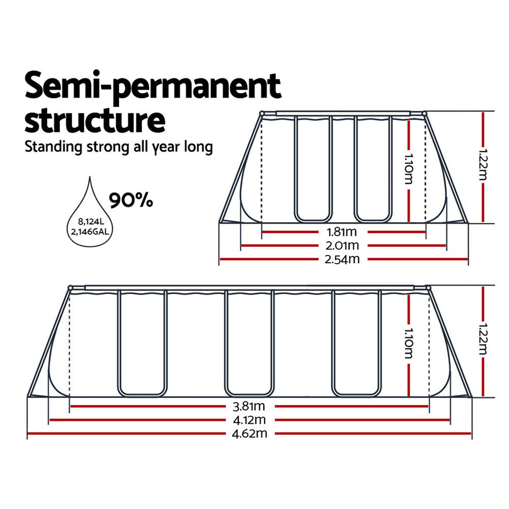 Bestway Swimming Pool 412x201x122cm Steel Frame Above Ground Pools Filter Pump Ladder 8124L BW-POOL-SQ-4M-56458
