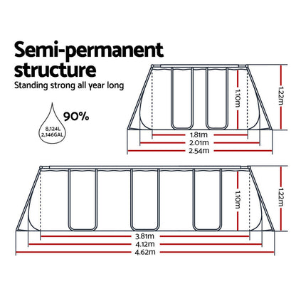 Bestway Swimming Pool 412x201x122cm Steel Frame Above Ground Pools Filter Pump Ladder 8124L BW-POOL-SQ-4M-56458