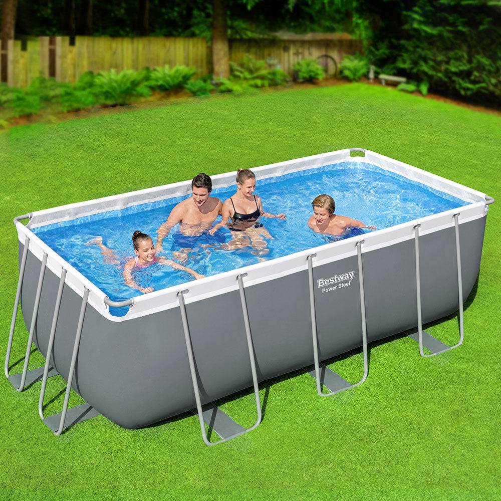 Bestway Swimming Pool 412x201x122cm Steel Frame Above Ground Pools Filter Pump Ladder 8124L BW-POOL-SQ-4M-56458