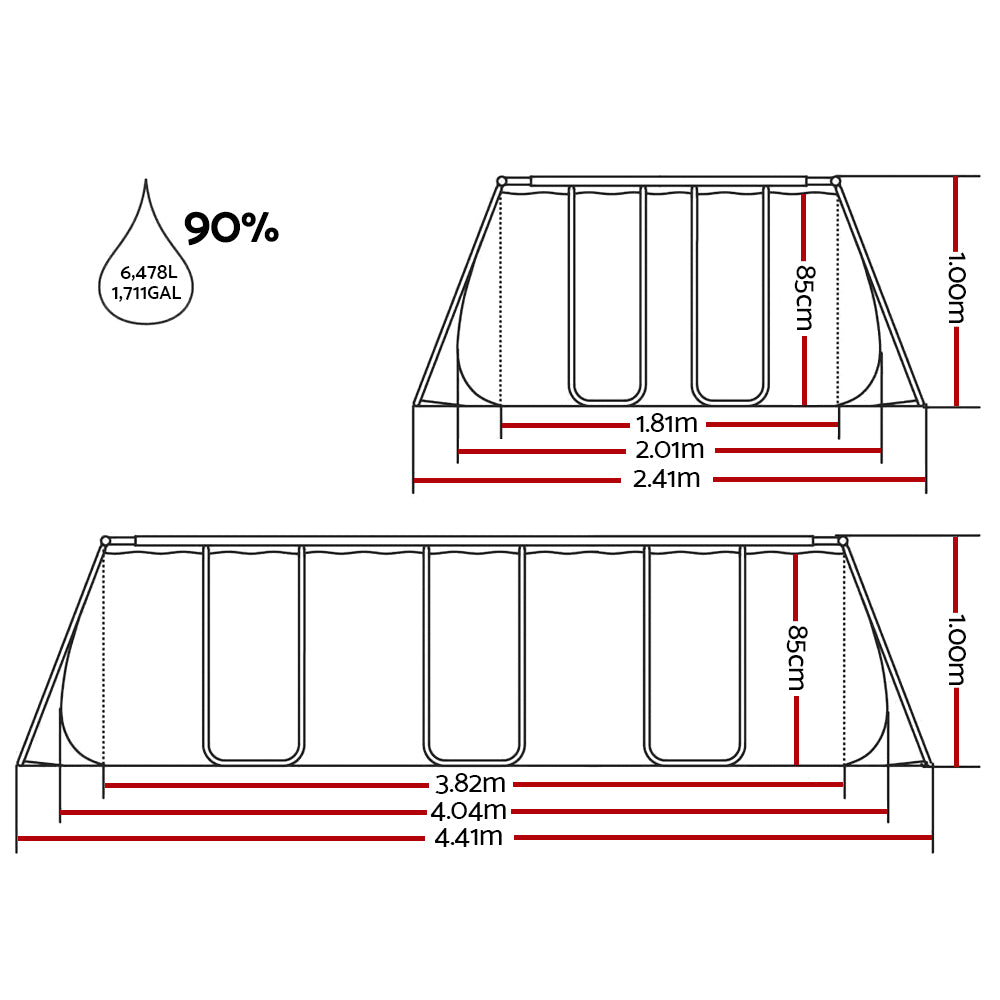 Bestway Swimming Pool 404x201x100cm Steel Frame Above Ground Pools Filter Pump Ladder 6478L BW-POOL-SQ-4M-56660