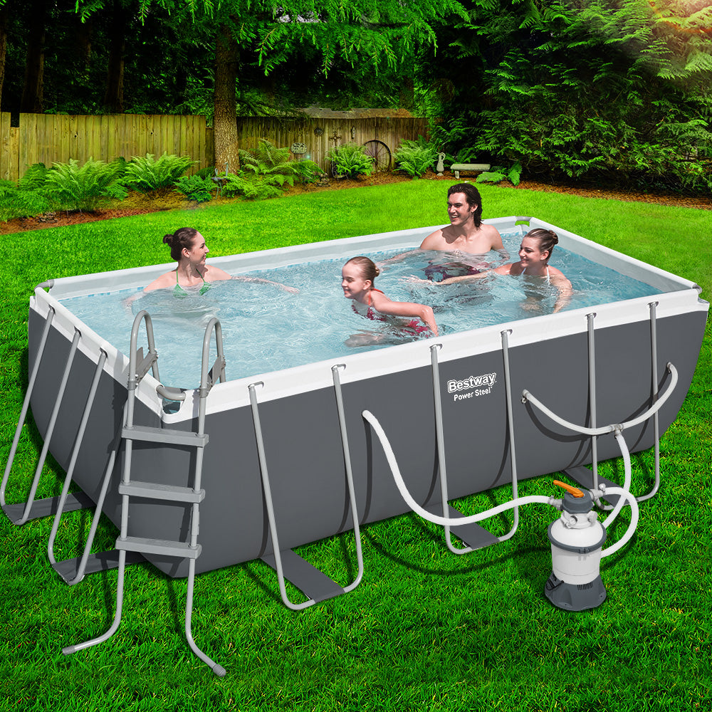 Bestway Swimming Pool 404x201x100cm Steel Frame Above Ground Pools Filter Pump Ladder 6478L BW-POOL-SQ-4M-56660