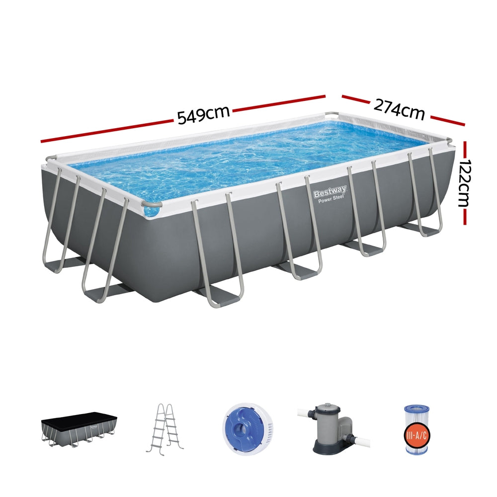Bestway Swimming Pool 549x274x122cm Steel Frame Above Ground Pools Filter Pump Ladder 14812L BW-POOL-SQ-549-56467