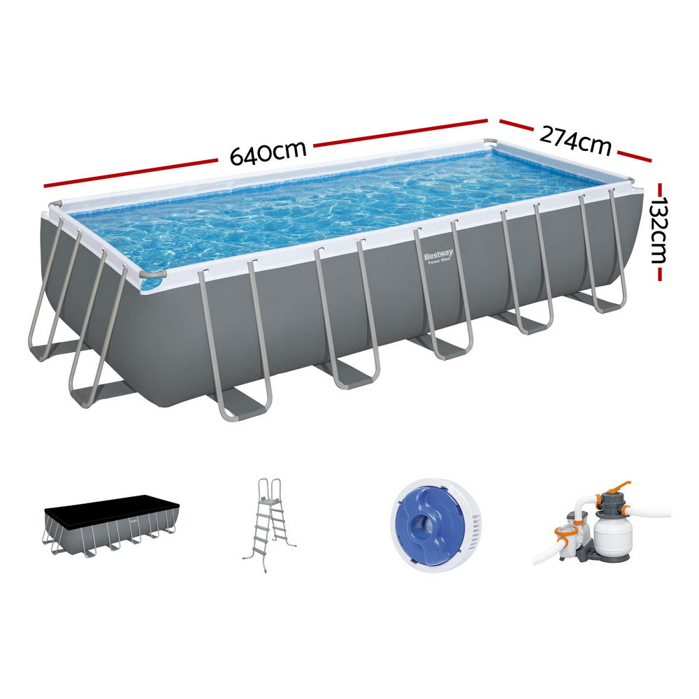Bestway Swimming Pool 640x274x132cm Steel Frame Above Ground Pools Filter Pump Ladder 19281L BW-POOL-SQ-640-5612