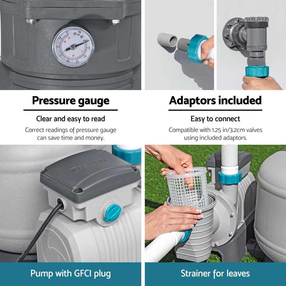 Bestway Pool Pump Sand Filter 3000GPH 11355L/H Pools Flowclear Filters BW-SAND-3000-58486