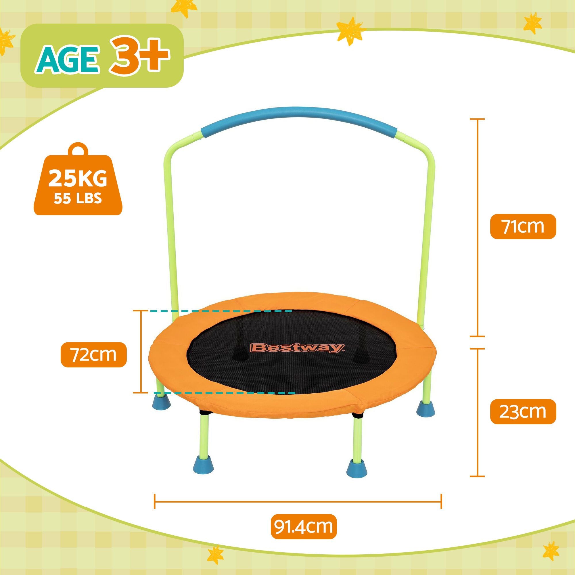 Bestway 36inch Kids Trampoline Foldable Rebounder Fitness for Ages 3+ Orange BW-TRAMPO-59100
