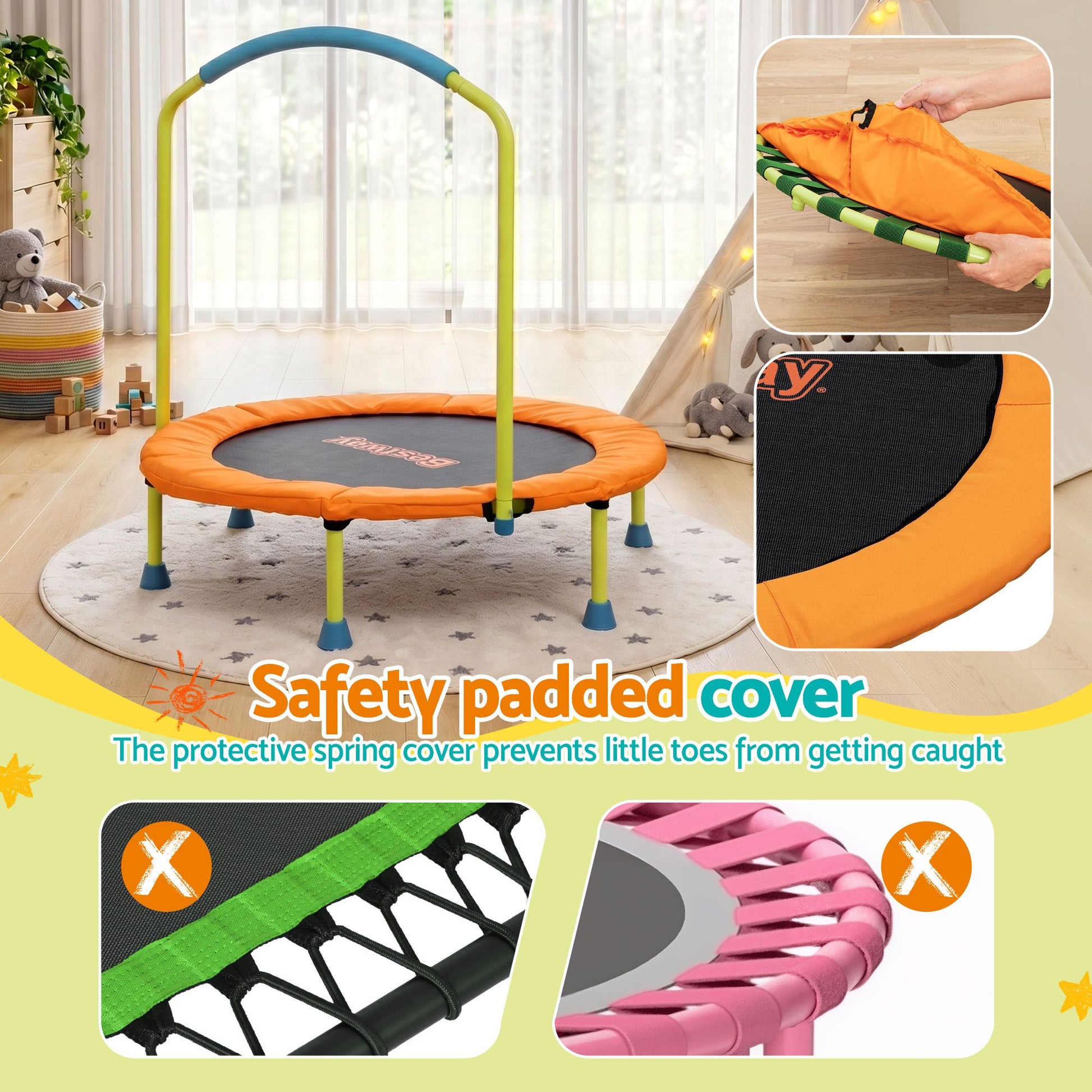 Bestway 36inch Kids Trampoline Foldable Rebounder Fitness for Ages 3+ Orange BW-TRAMPO-59100