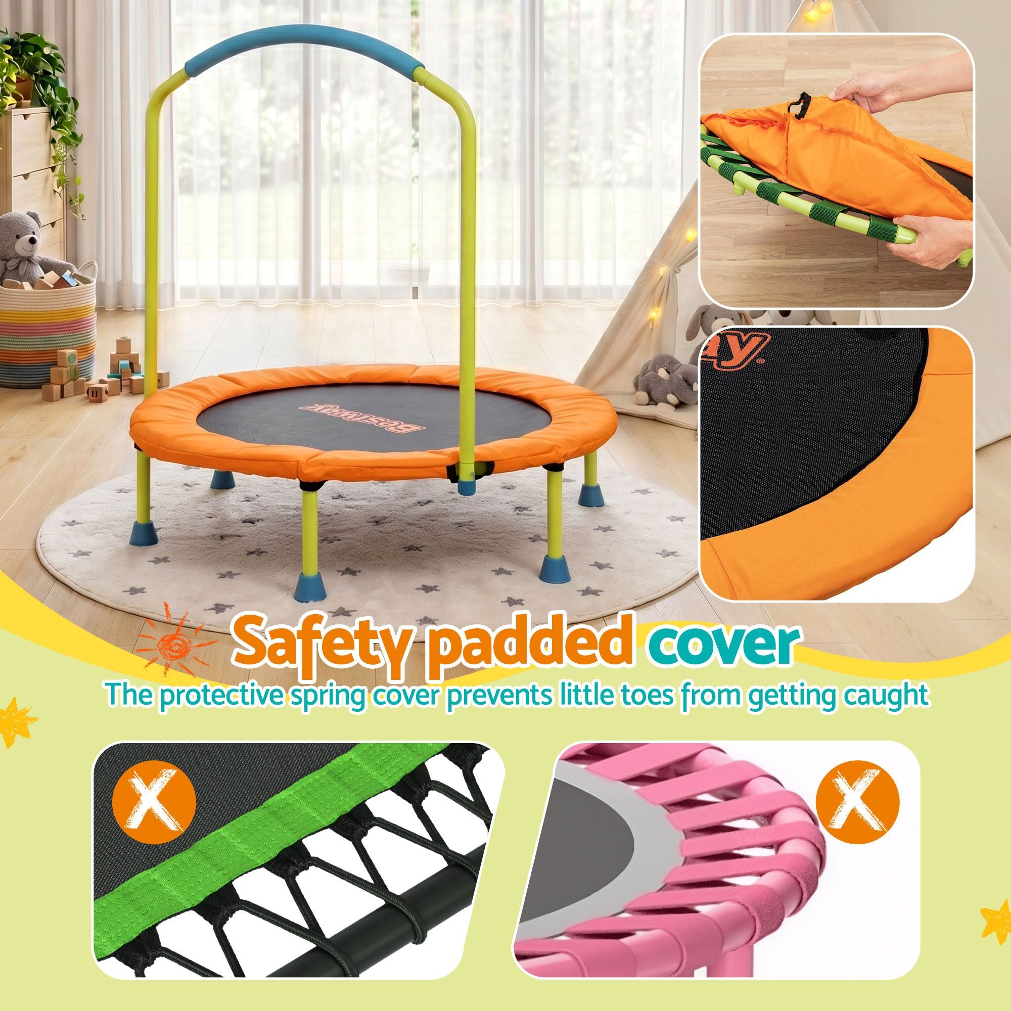 Bestway 36inch Kids Trampoline Foldable Rebounder Fitness for Ages 3+ Orange BW-TRAMPO-59100