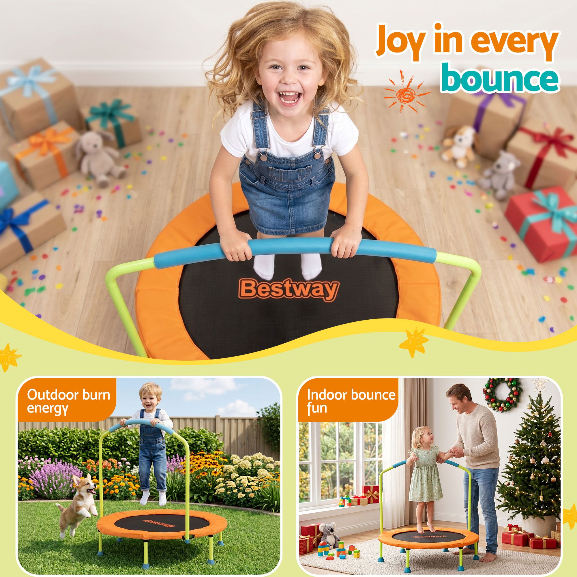 Bestway 36inch Kids Trampoline Foldable Rebounder Fitness for Ages 3+ Orange BW-TRAMPO-59100