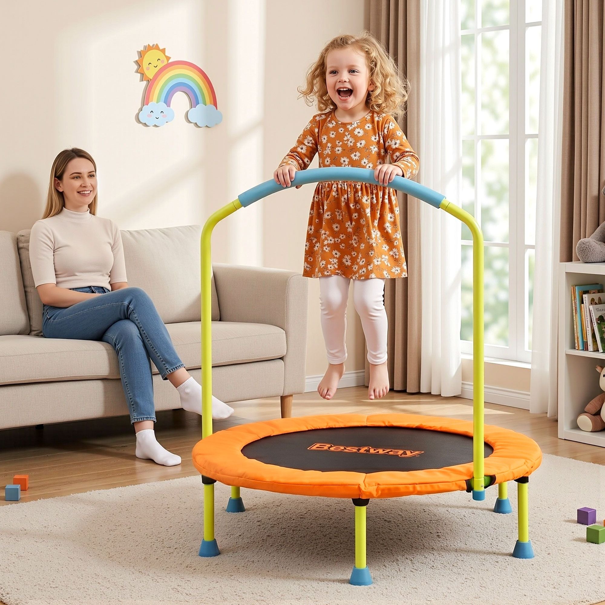 Bestway 36inch Kids Trampoline Foldable Rebounder Fitness for Ages 3+ Orange BW-TRAMPO-59100