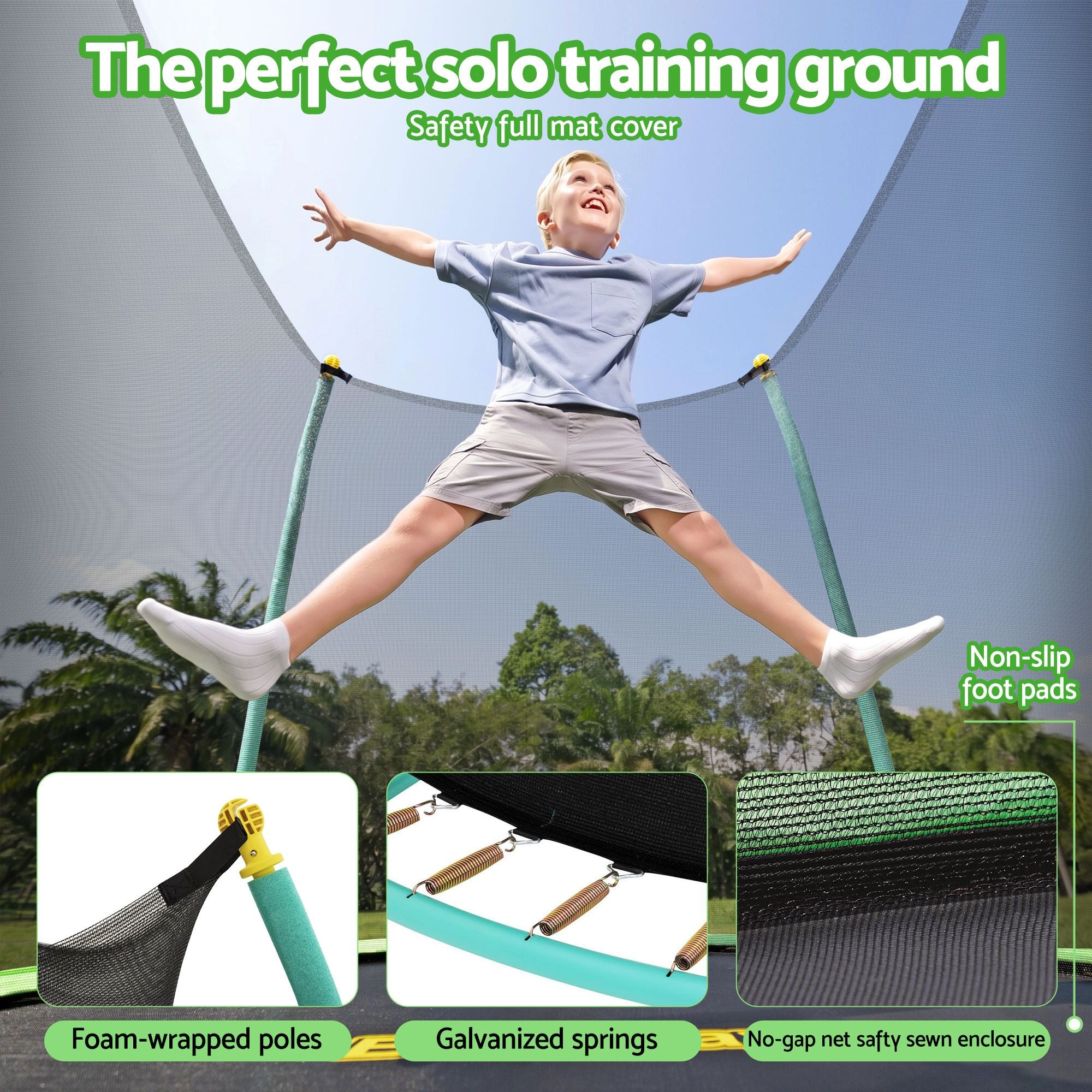 Bestway 8ft Trampoline Kids Rebounder Safety Net Enclosure Outdoor Fitness 2.44m for Ages 6+ BW-TRAMPO-59102
