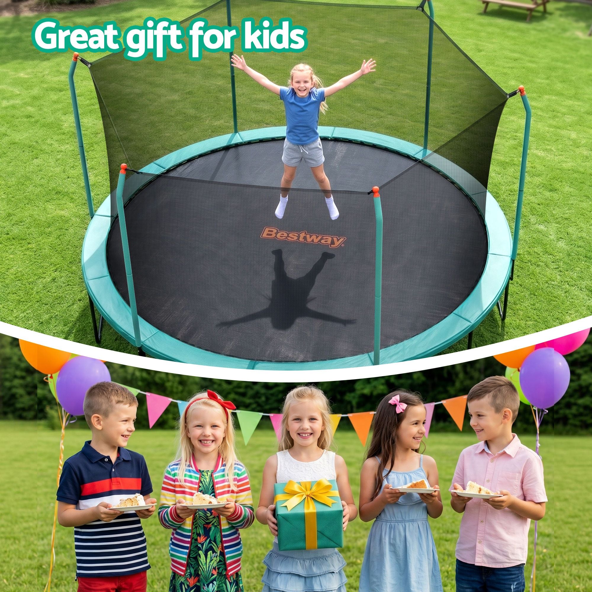 Bestway 14ft Trampoline Kids Rebounder Safety Net Enclosure Outdoor Fitness 4.27m for Ages 6+ BW-TRAMPO-59105