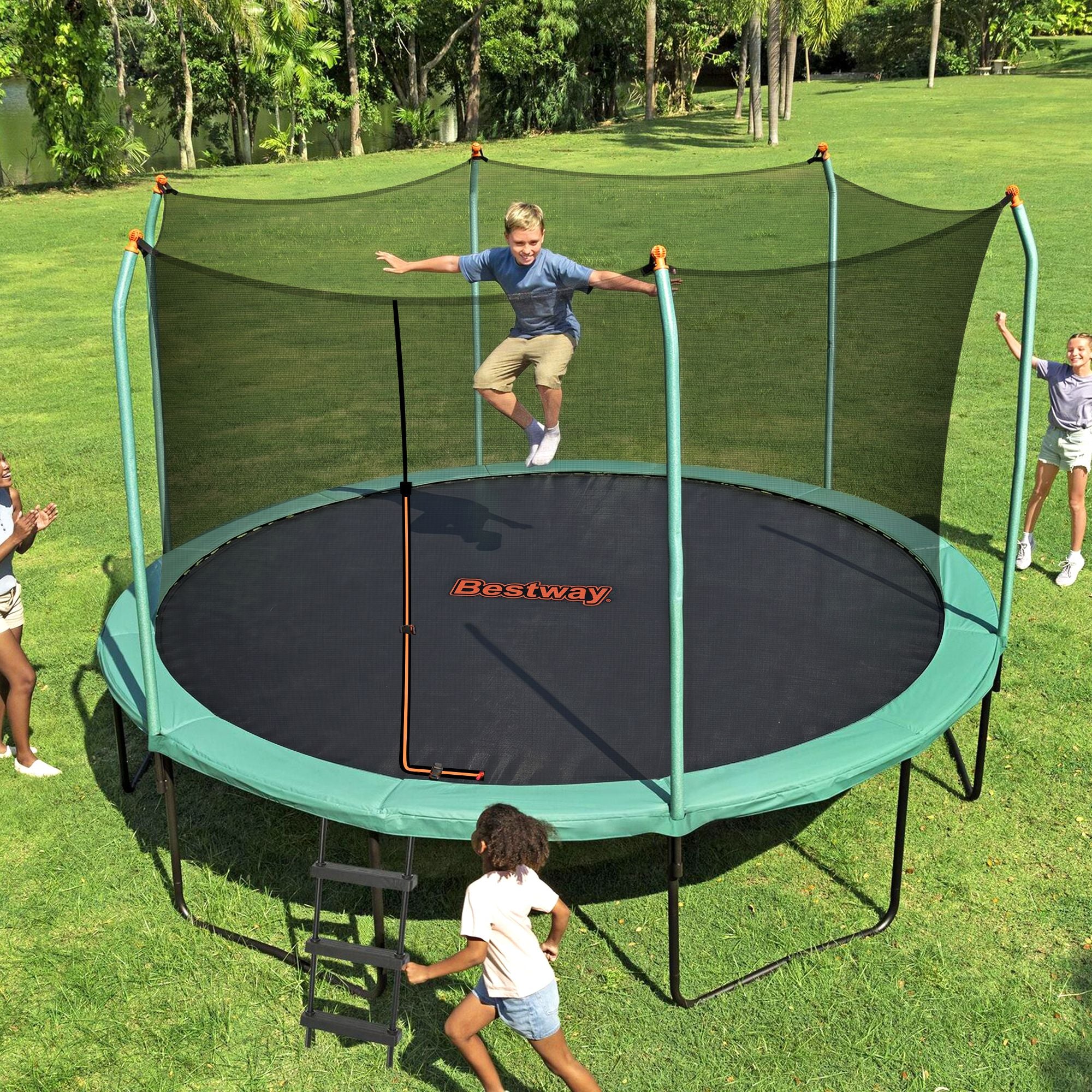 Bestway 14ft Trampoline Kids Rebounder Safety Net Enclosure Outdoor Fitness 4.27m for Ages 6+ BW-TRAMPO-59105
