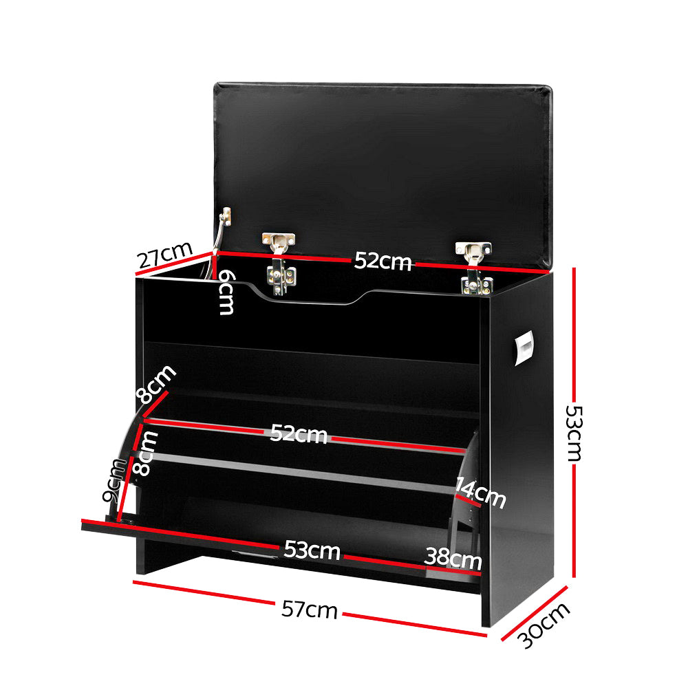Artiss Shoe Cabinet Bench Shoes Storage Rack Organiser Shelf Black 15 Pairs CABINET-8836-BK