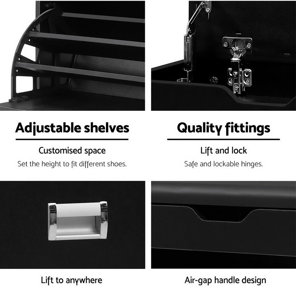 Artiss Shoe Cabinet Bench Shoes Storage Rack Organiser Shelf Black 15 Pairs CABINET-8836-BK