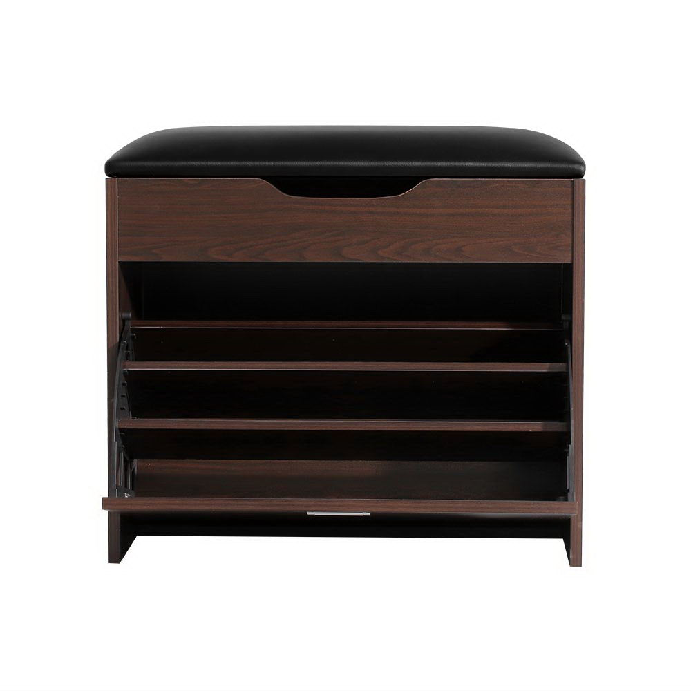 Artiss Shoe Rack Cabinet Bench 3-tier 15 Pairs Walnut CABINET-8836-WAL