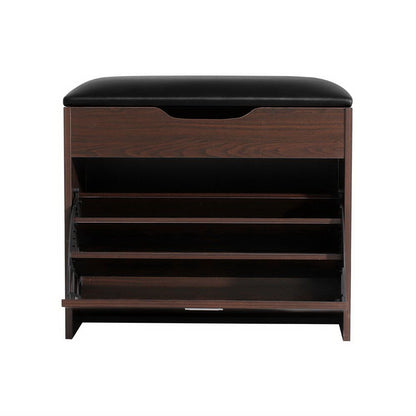 Artiss Shoe Rack Cabinet Bench 3-tier 15 Pairs Walnut CABINET-8836-WAL