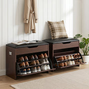 Artiss 2x Shoe Bench Set Flip Drawer Walnut CABINET-8836-WALX2