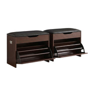 Artiss 2x Shoe Bench Set Flip Drawer Walnut CABINET-8836-WALX2