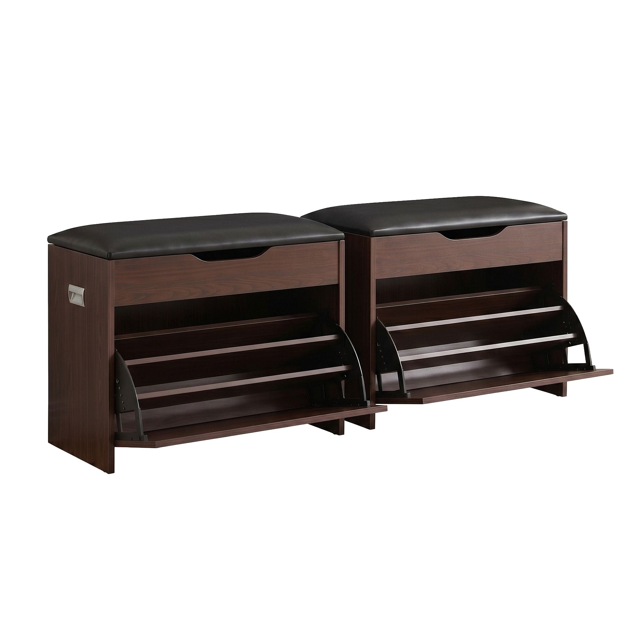 Artiss 2x Shoe Bench Set Flip Drawer Walnut CABINET-8836-WALX2