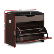 Artiss 2x Shoe Bench Set Flip Drawer Walnut CABINET-8836-WALX2