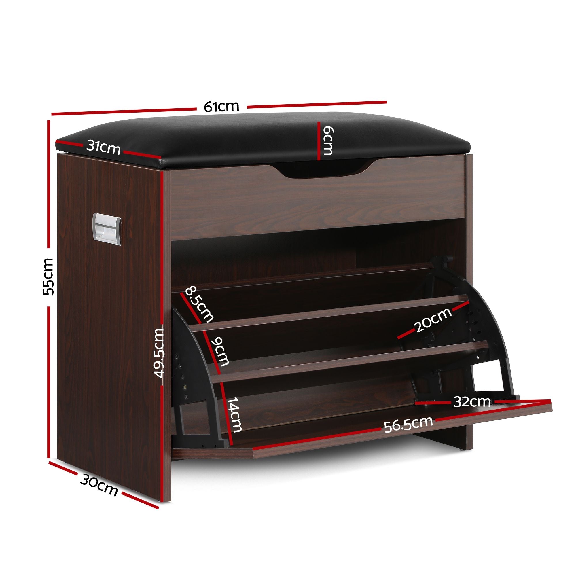 Artiss 2x Shoe Bench Set Flip Drawer Walnut CABINET-8836-WALX2