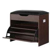 Artiss 2x Shoe Bench Set Flip Drawer Walnut CABINET-8836-WALX2
