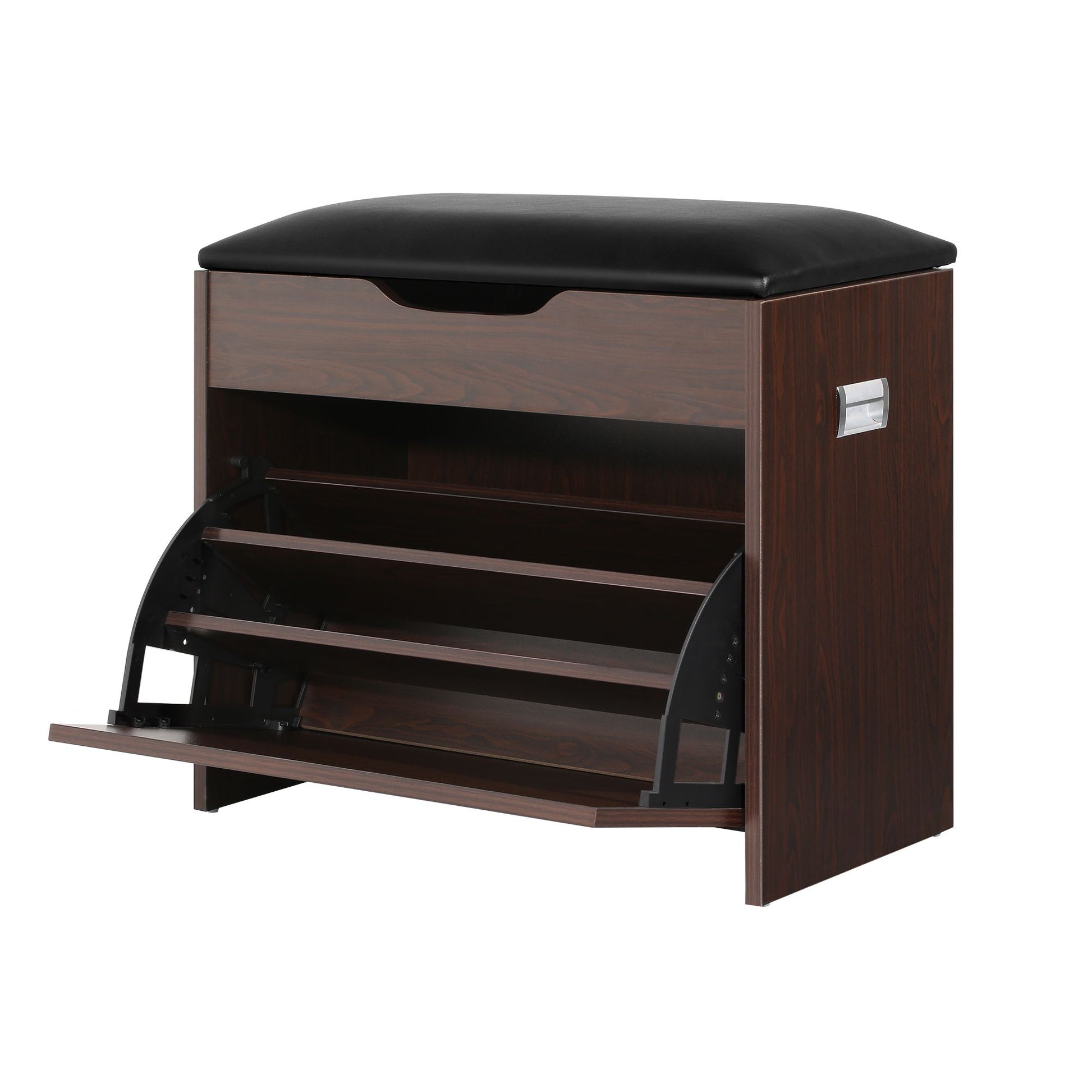 Artiss 2x Shoe Bench Set Flip Drawer Walnut CABINET-8836-WALX2