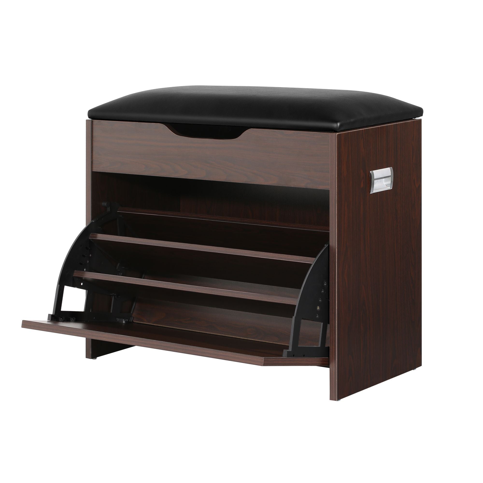 Artiss 2x Shoe Bench Set Flip Drawer Walnut CABINET-8836-WALX2