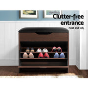 Artiss 2x Shoe Bench Set Flip Drawer Walnut CABINET-8836-WALX2