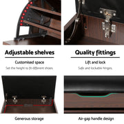 Artiss 2x Shoe Bench Set Flip Drawer Walnut CABINET-8836-WALX2