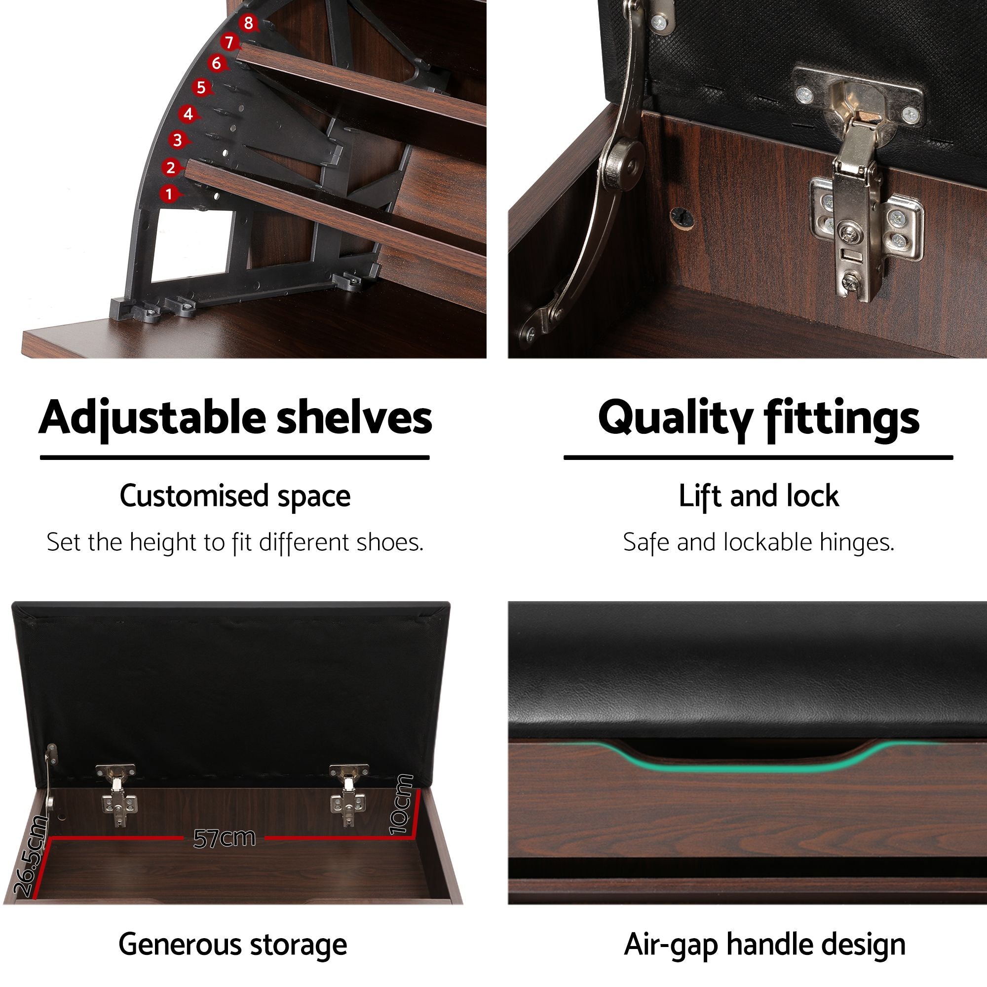 Artiss 2x Shoe Bench Set Flip Drawer Walnut CABINET-8836-WALX2
