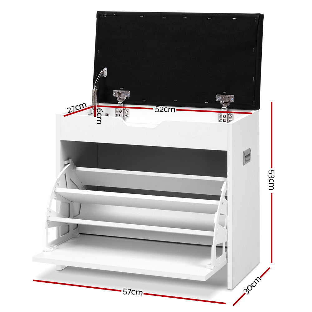 Artiss Shoe Rack Cabinet Bench 3-tier 15 Pairs White CABINET-8836-WH