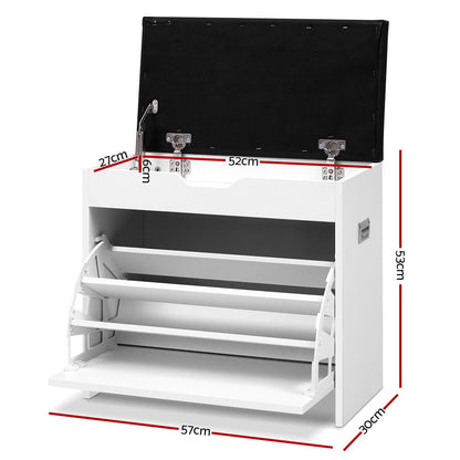 Artiss Shoe Rack Cabinet Bench 3-tier 15 Pairs White CABINET-8836-WH