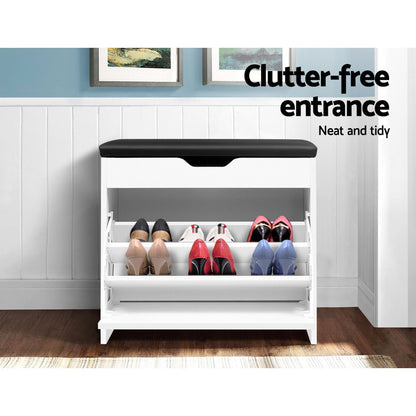 Artiss Shoe Rack Cabinet Bench 3-tier 15 Pairs White CABINET-8836-WH