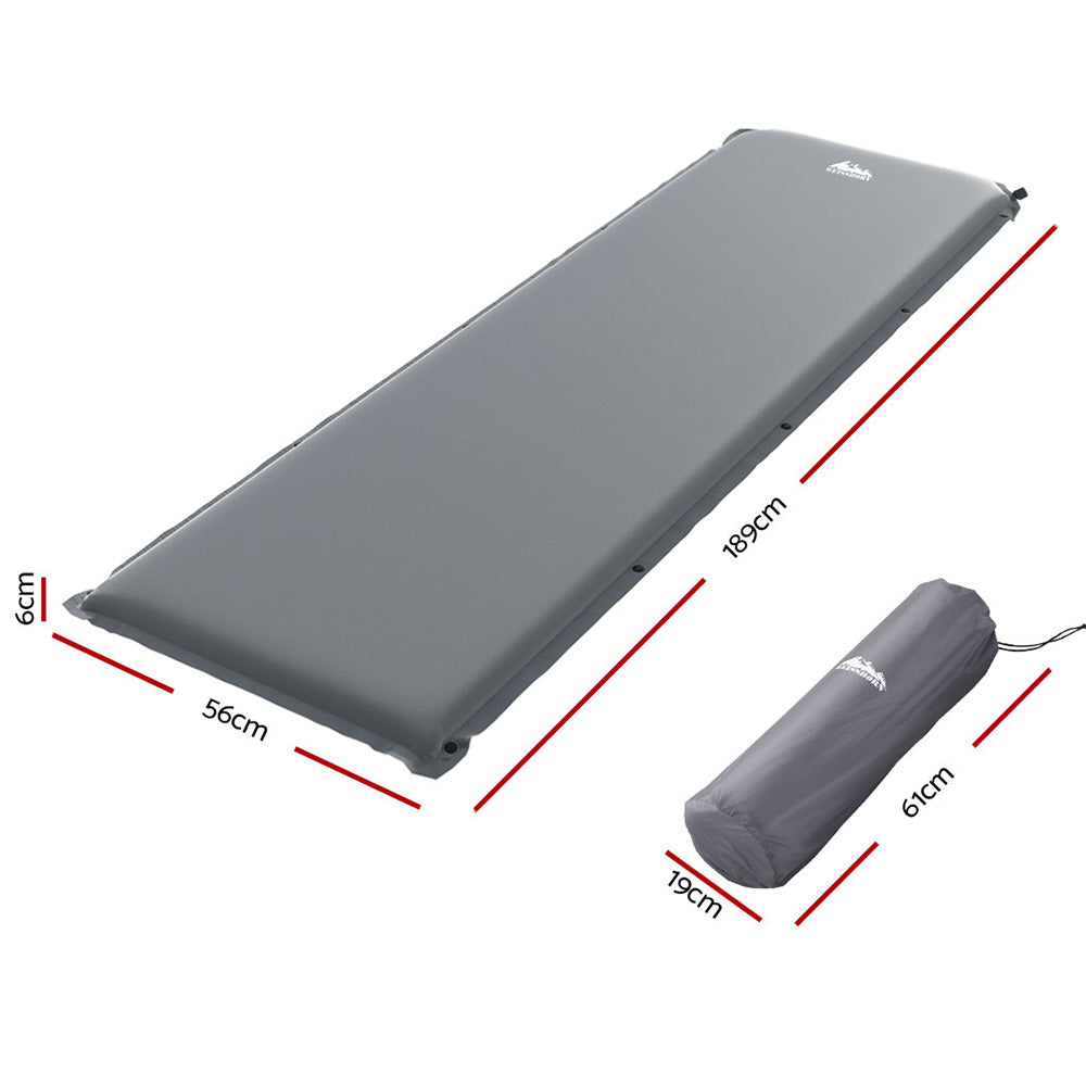 Weisshorn Self Inflating Mattress Camping Sleeping Mat Air Bed Pad Single Grey CAMP-B-MAT-INF-SIN-GREY