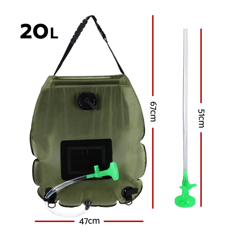 Weisshorn Camping Shower Bag 20L Set of 2 Portable Green Black CAMP-B-SHOWER-20L-D-GN