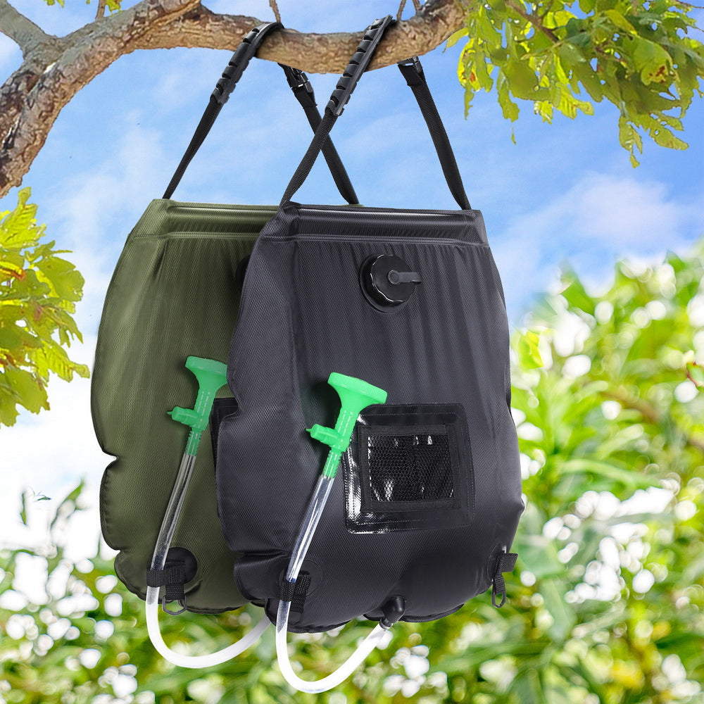 Weisshorn Camping Shower Bag 20L Set of 2 Portable Green Black CAMP-B-SHOWER-20L-D-GN