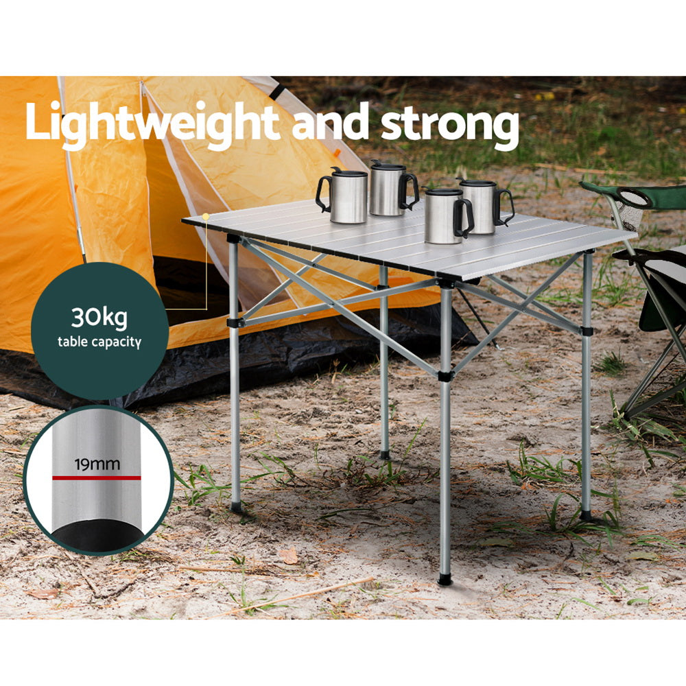Weisshorn Folding Camping Table 70CM Roll Up Outdoor Picnic BBQ Aluminium Desk CAMP-B-T-ALUM-70