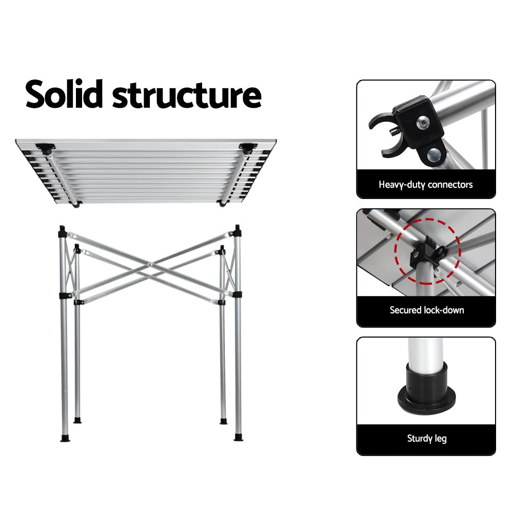 Weisshorn Folding Camping Table 70CM Roll Up Outdoor Picnic BBQ Aluminium Desk CAMP-B-T-ALUM-70