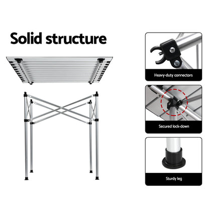 Weisshorn Folding Camping Table 70CM Roll Up Outdoor Picnic BBQ Aluminium Desk CAMP-B-T-ALUM-70