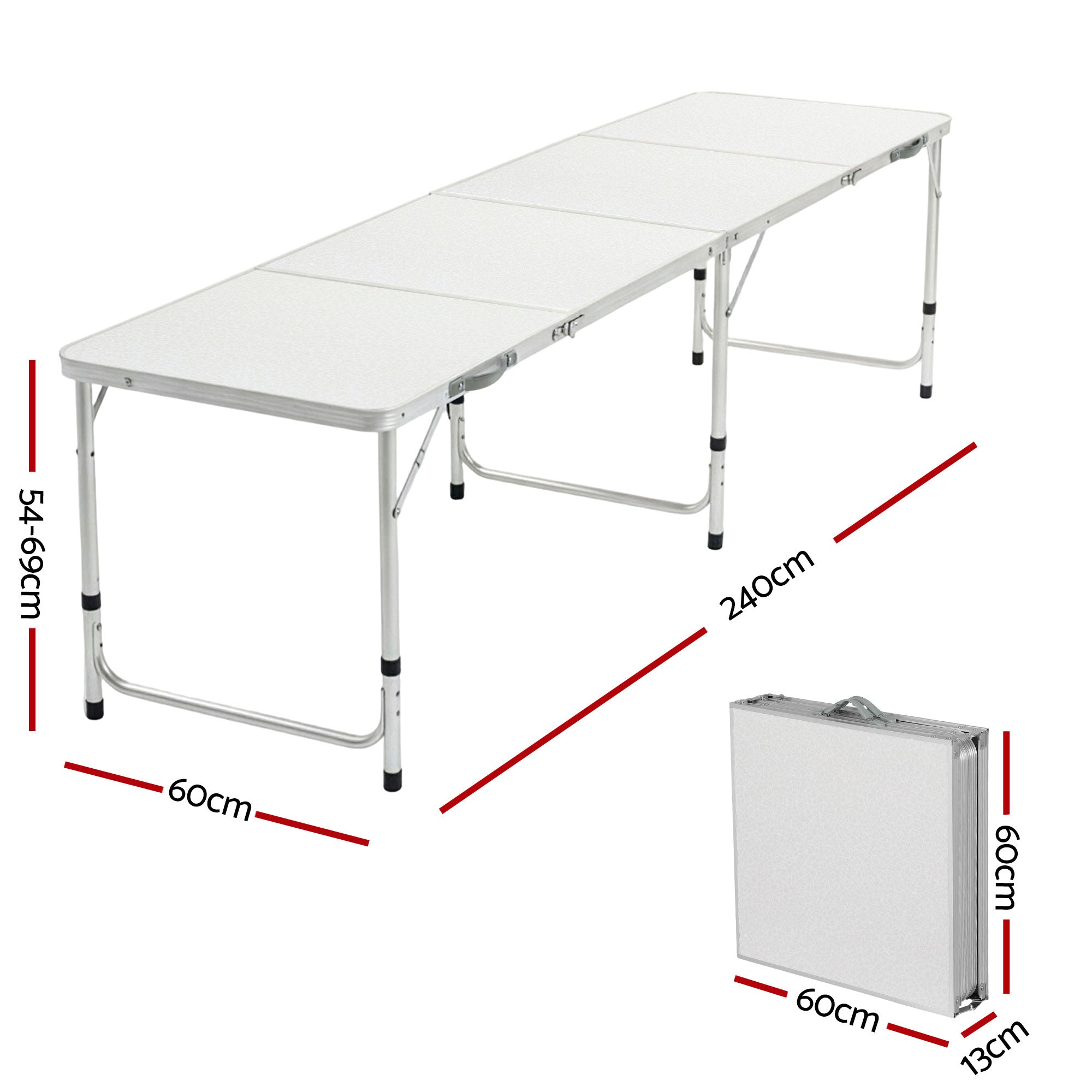 Weisshorn Folding Camping Table 240CM Portable Outdoor Picnic BBQ Aluminium Desk CAMP-B-T-MDF-240