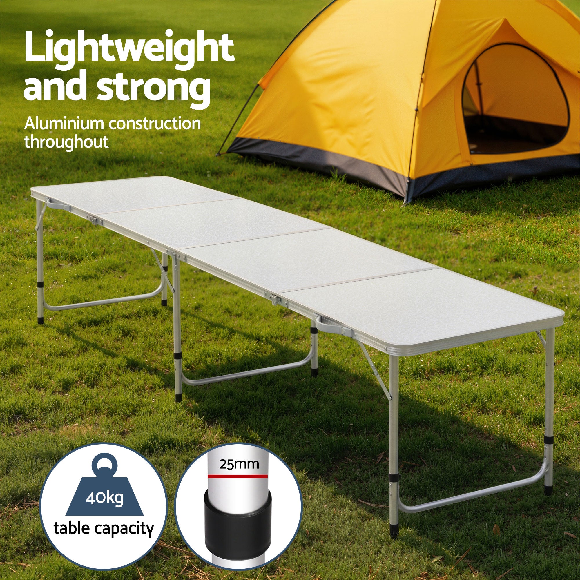 Weisshorn Folding Camping Table 240CM Portable Outdoor Picnic BBQ Aluminium Desk CAMP-B-T-MDF-240