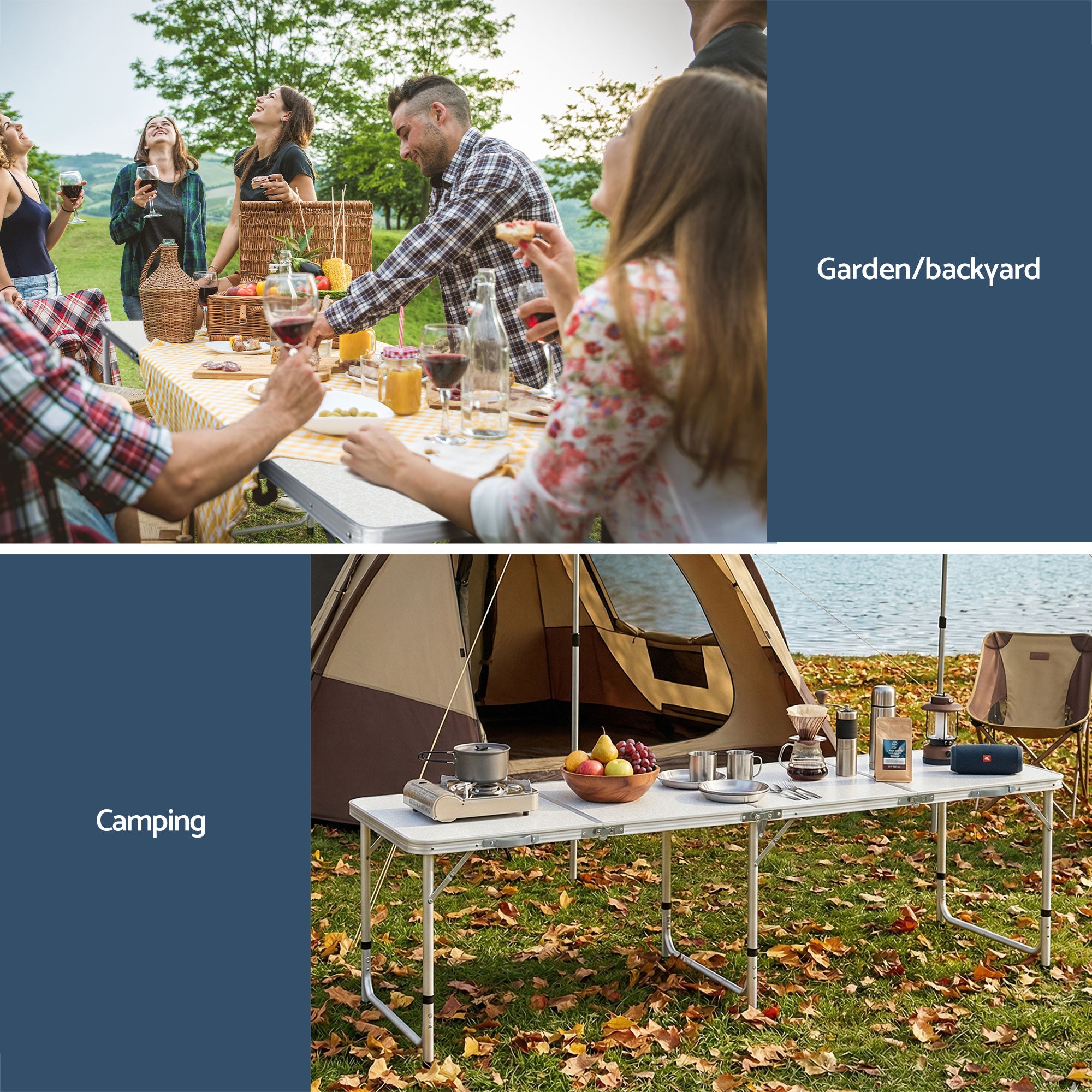 Weisshorn Folding Camping Table 240CM Portable Outdoor Picnic BBQ Aluminium Desk CAMP-B-T-MDF-240
