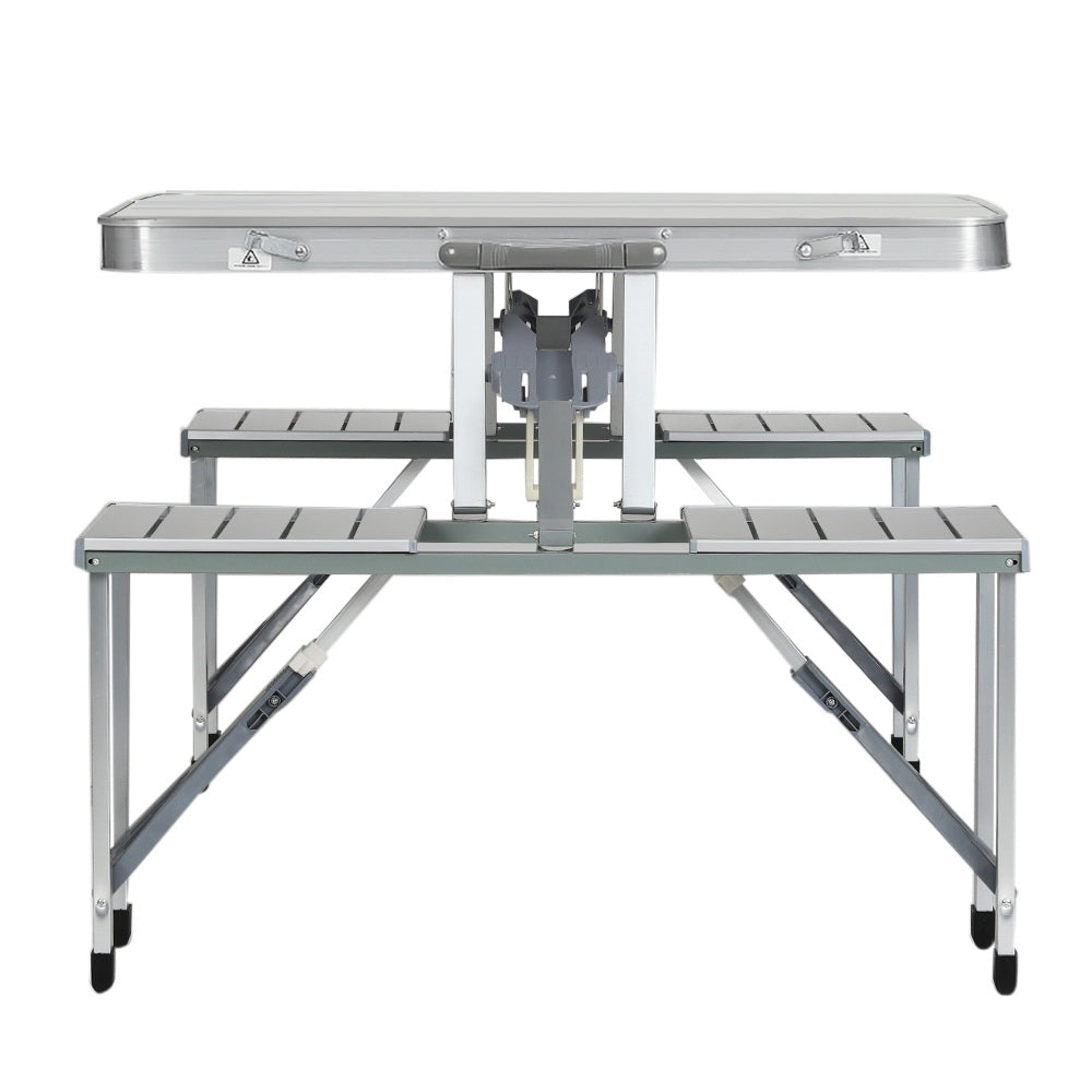 Weisshorn Folding Camping Table Outdoor Picnic BBQ With 2 Bench Chairs Set CAMP-B-T-MDF-85