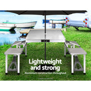 Weisshorn Folding Camping Table Outdoor Picnic BBQ With 2 Bench Chairs Set CAMP-B-T-MDF-85