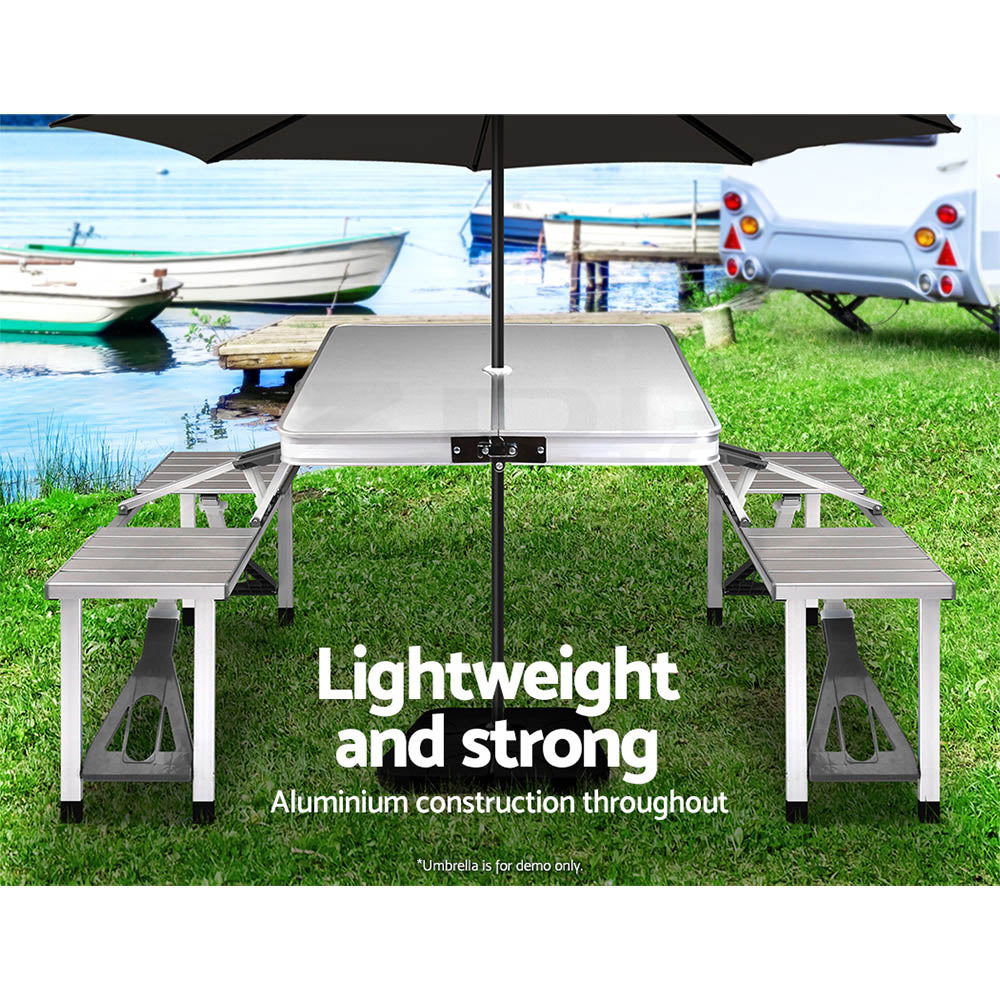 Weisshorn Folding Camping Table Outdoor Picnic BBQ With 2 Bench Chairs Set CAMP-B-T-MDF-85