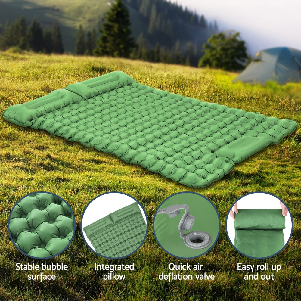 Weisshorn Self Inflating Mattress Camping Sleeping Mat Air Bed Pad Double Pillow CAMP-C-MAT-INF-BEE-D-GN