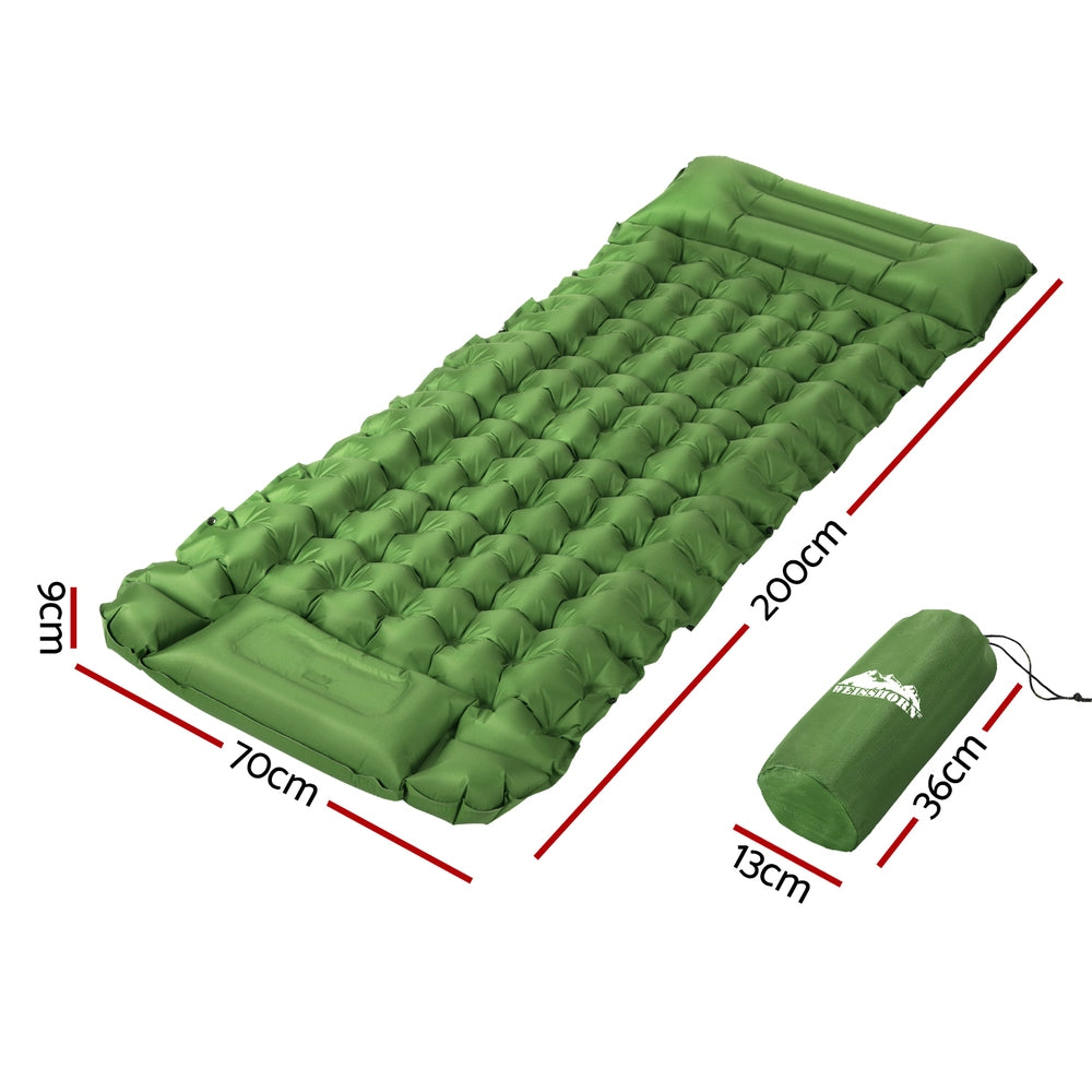 Weisshorn Self Inflating Mattress Camping Sleeping Mat Air Bed Pad Single Pillow CAMP-C-MAT-INF-BEE-S-GN