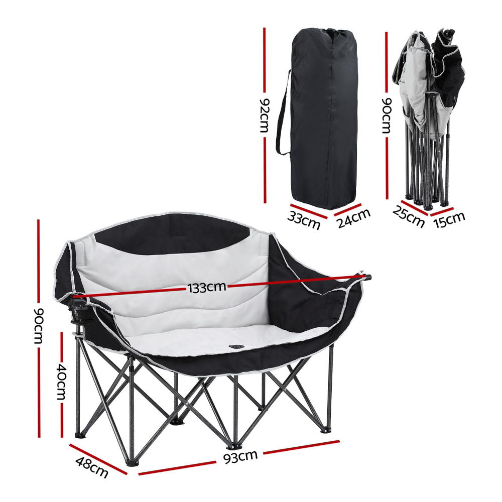 Weisshorn Camping Chair Double Folding Moon Chair Portable Seat 240KG CAMP-D-C-MOON-D-WHBK