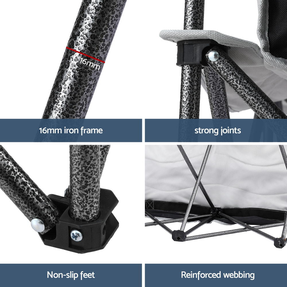 Weisshorn Camping Chair Double Folding Moon Chair Portable Seat 240KG CAMP-D-C-MOON-D-WHBK